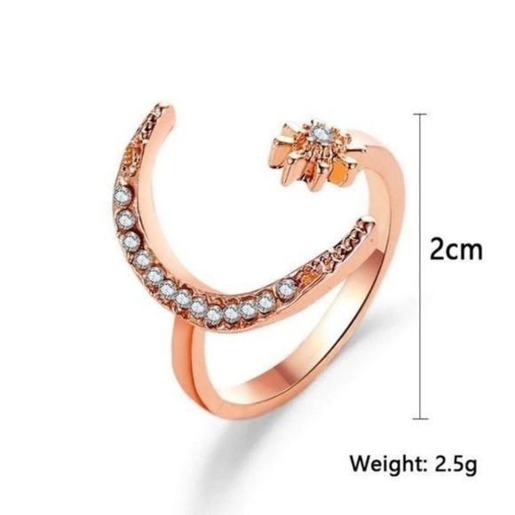 Crescent Simple Opening Rosegold and Rhinestones Ring NIP - Picture 2 of 2
